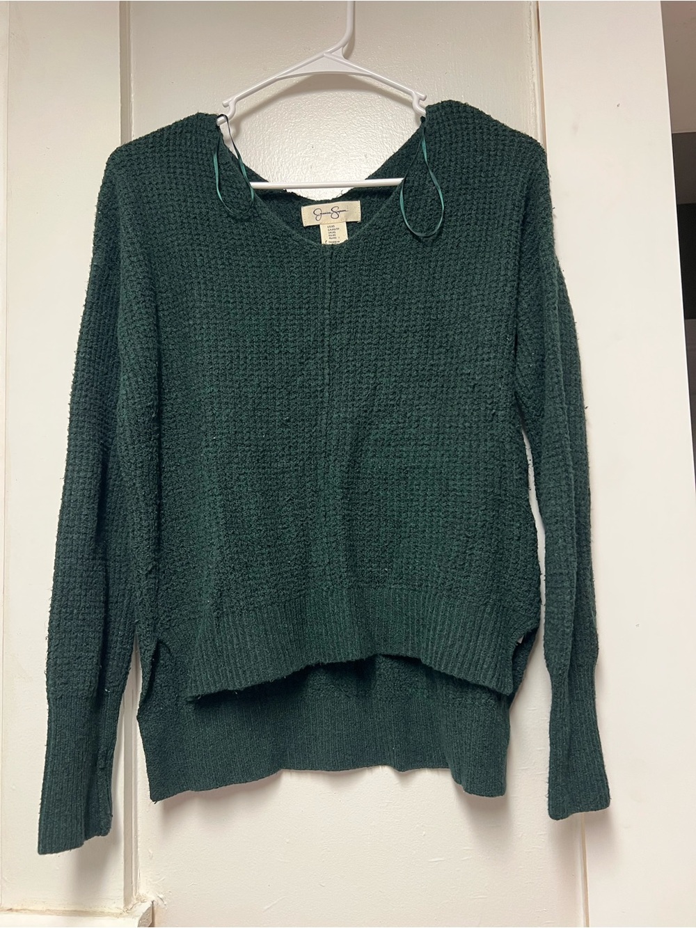 Jessica Simpson Forest Green Waffle Knit Crewneck Sweater